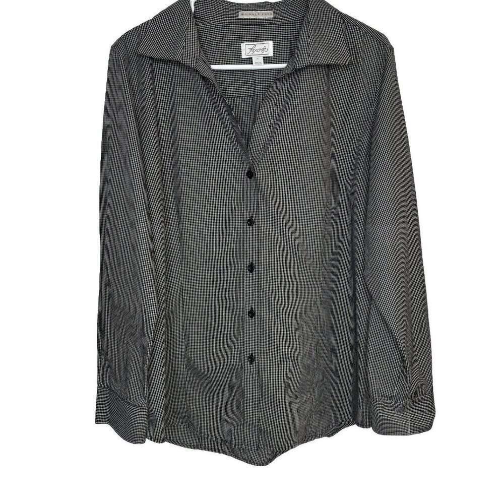 Foxcroft Wrinkle Free Shirt XL Black White Gingham Button Up L/S Blouse‎ Classic